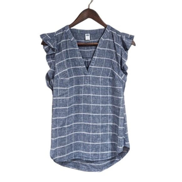 Old Navy Tops - Old Navy Linen Blend Ruffle Sleeve Split Neck Top, Size Small